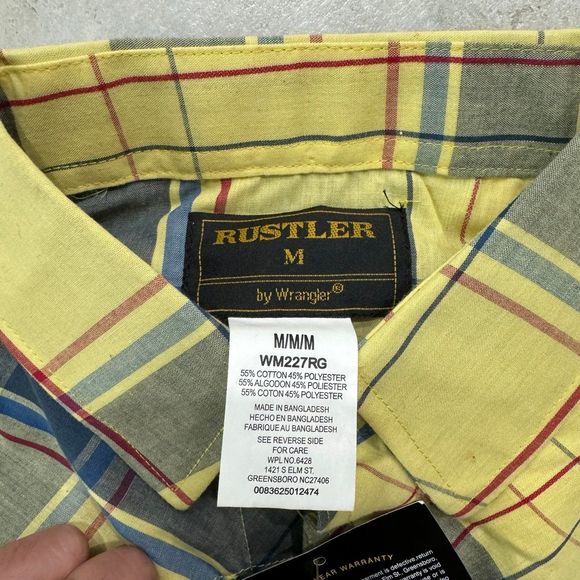 VINTAGE NWT Rustler Wrangler Size M Shirt Western Cowboy Pearl Snap Plaid - Picture 5 of 9